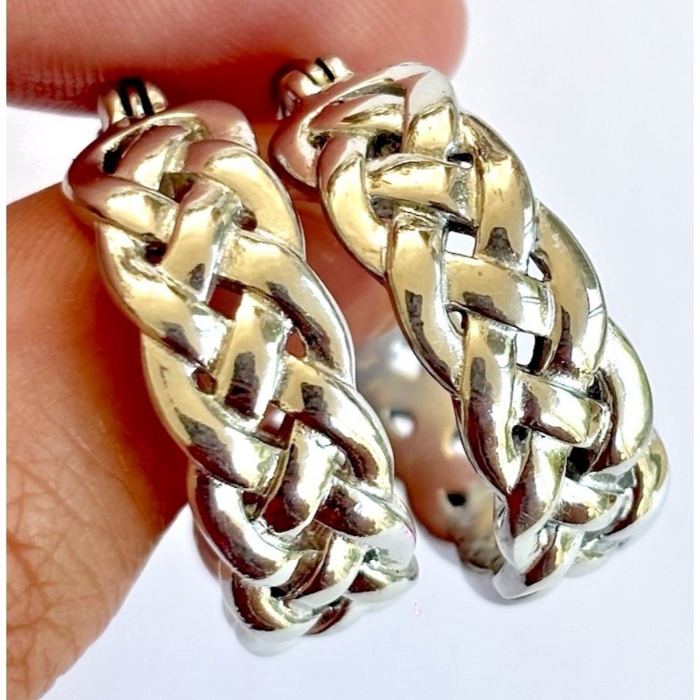 Arthur Court Aluminum Hoop Earrings 1 In Woven Round Braid Discontinued Jewelry